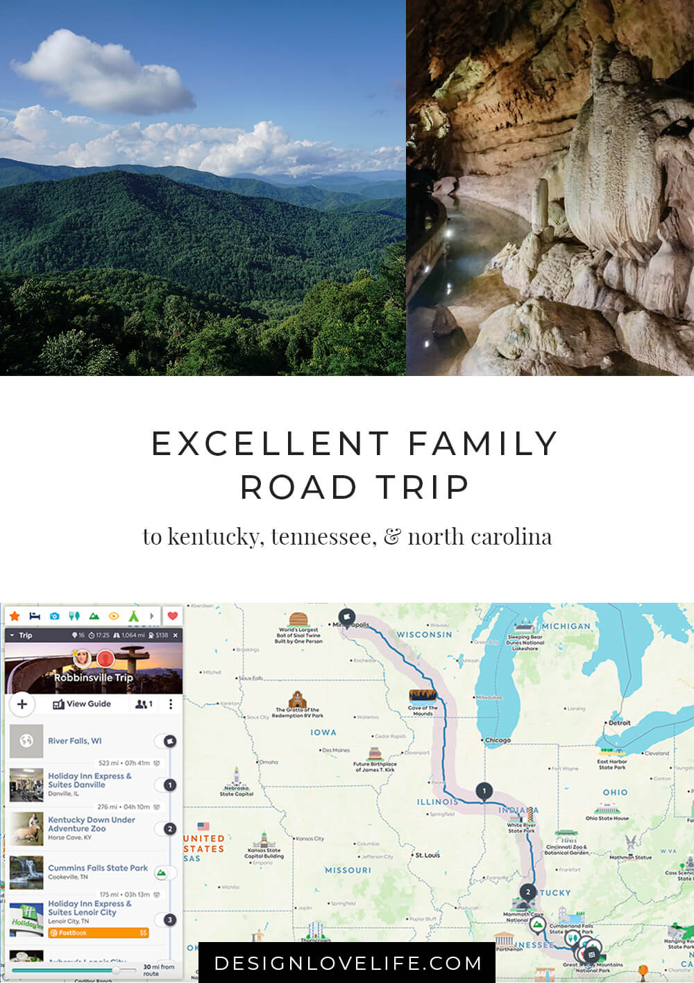 Excellent Family Road Trip to Kentucky, Tennessee, and North Carolina. Discover amazing stops along your way with the best road tripping app. Annie Johnson | Design Love Life.